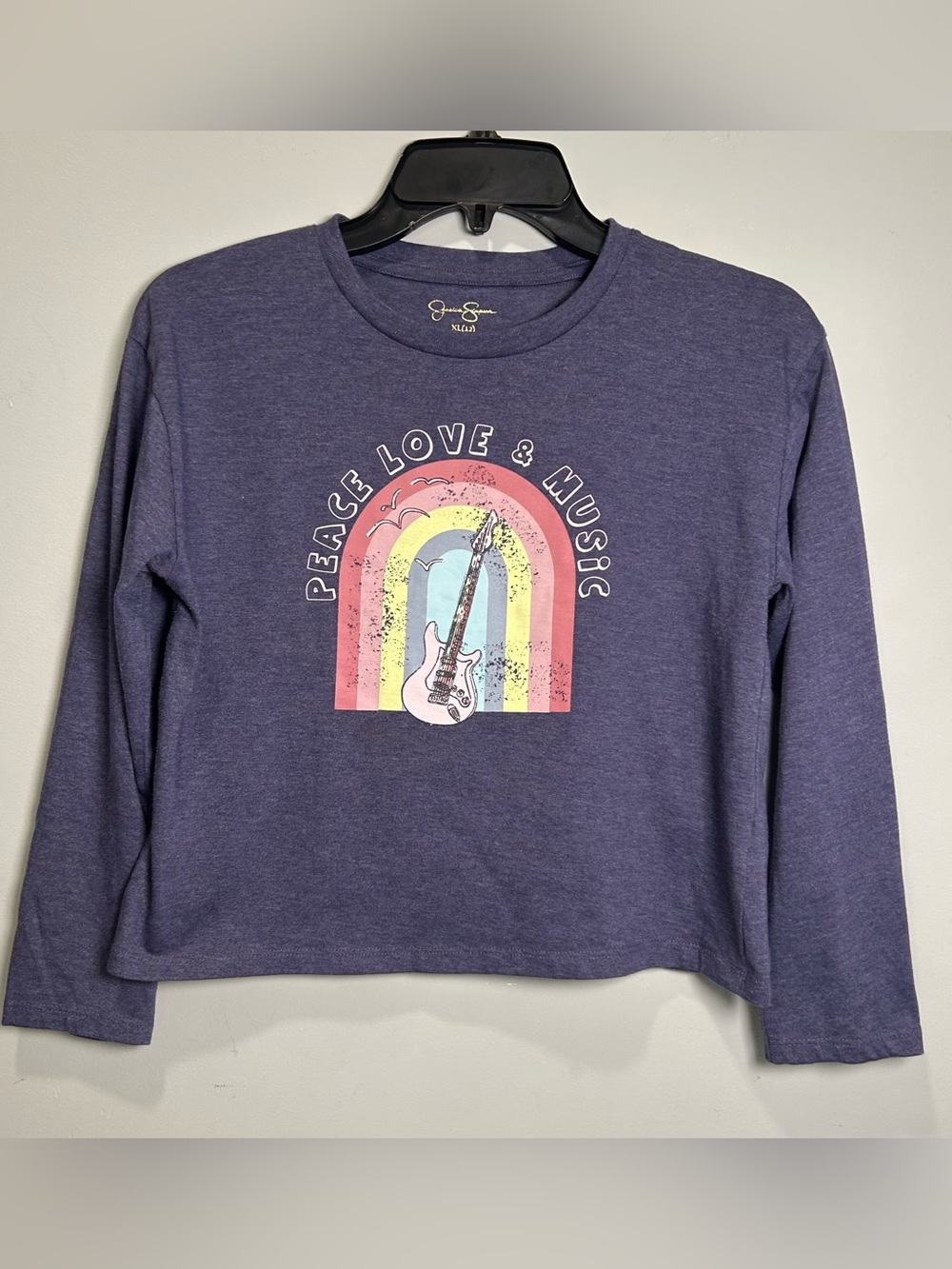 Jessica Simpson Girl’s Long Sleeve Graphic T-Shirt Size XL (12) Peace Love Music